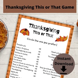 Thanksgiving This or That Game  - Friendsgiving Party Get Together Game, Thanksgiving Would You Rather Game