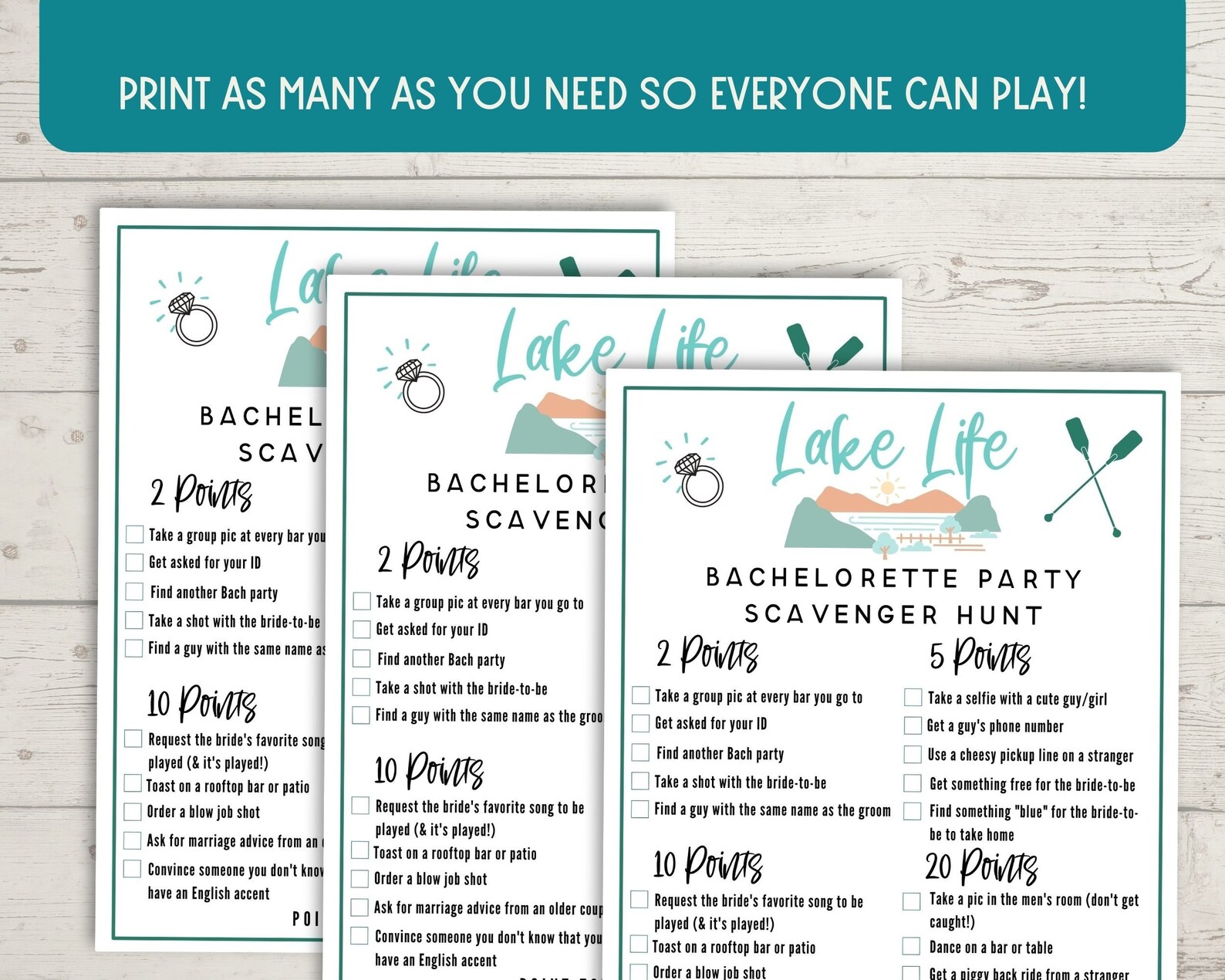 Lake Bachelorette Party Scavenger Hunt Game - Lake Life Bach Night Game