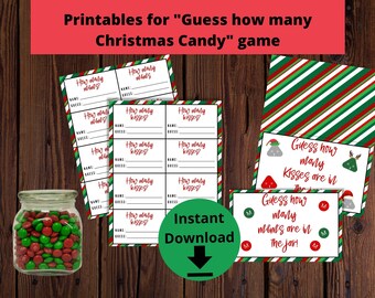 Guess How Many Kisses in the Jar Christmas Game - How much candy Printable set