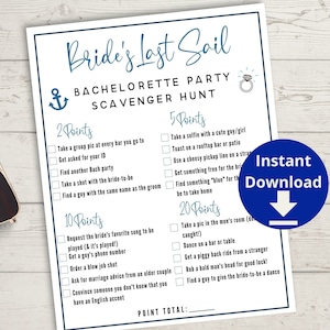 Nautical Bachelorette Party Scavenger Hunt Game - Last Sail Before the Veil Bach Party Game, Hen Party Bride&#39;s Last Sail Game