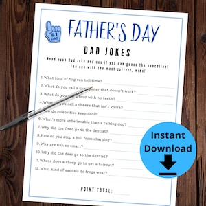 Dad Jokes - Fathers Day Game, Fathers Day Trivia, Dad Jokes Quiz, Family Game, Printable Game for Dad
