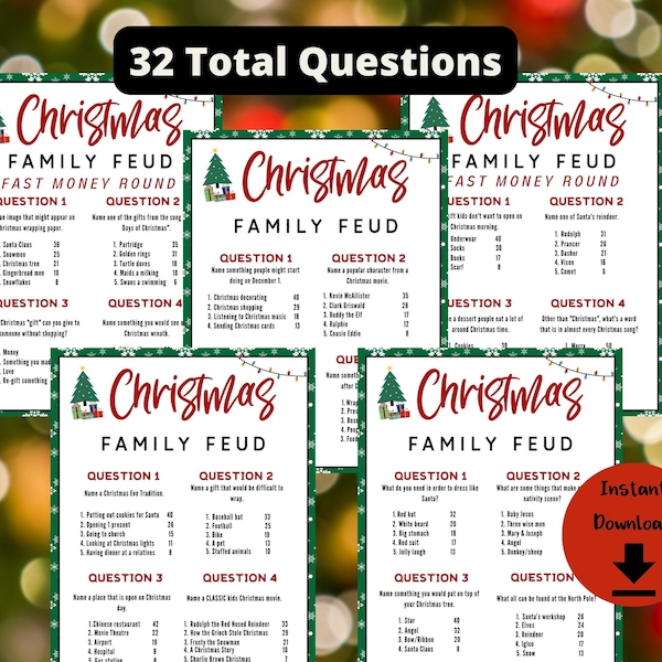 Christmas Family Feud - Christmas Feud, Christmas Friendly Feud, Holiday Party Games, Christmas Trivia, Holiday Feud Game