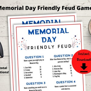Memorial Day Games - Friendly Feud Trivia Game, Printable Patrtiotic Games
