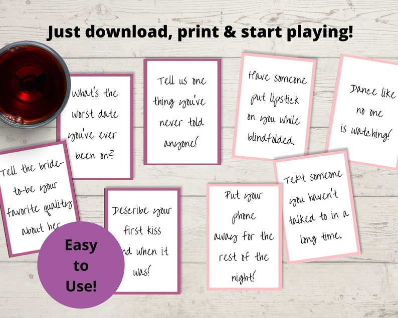 Bachelorette Party Truth or Dare Game Printable Truth or Drink Cards ...