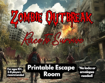 Zombie Escape Room - Halloween Escape Room, Escape Room for Adults Teens Family, Escape Room Kit, Printable Escape Room