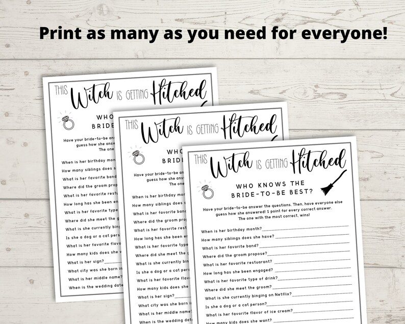Witch Bachelorette Party Who Knows The Bride Best Game - This Witch is Getting Hitched, Halloween Hen Party Games, Fall Autumn Bach image 5