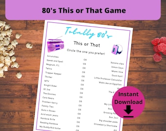 80's Party Games - This or That Game, 80s Themed Game, 50th or 40th Birthday Party Printable Game
