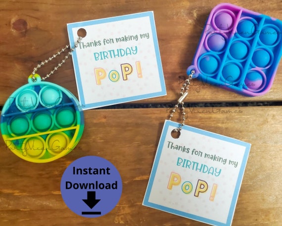 Pop It Birthday Favor Tags - Thanks for Making my Birthday Pop! Gift Tags, Treat Tags