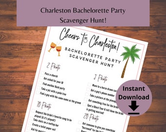 Charleston Bachelorette Party Scavenger Hunt Game - Printable Cheers to Charleston Bach Game