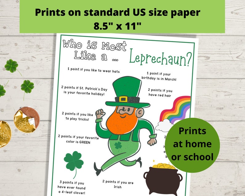 Who is Most Like a Leprechaun Game Leprechaun Game, St Patricks Day
