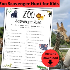 Zoo Scavenger Hunt - Zoo Treasure Hunt, Zoo Games, Zoo Hunt for Kids, Find the Animals, Kids Scavenger Hunt