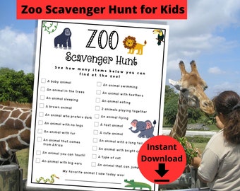 Zoo Scavenger Hunt - Zoo Treasure Hunt, Zoo Games, Zoo Hunt for Kids, Find the Animals, Kids Scavenger Hunt