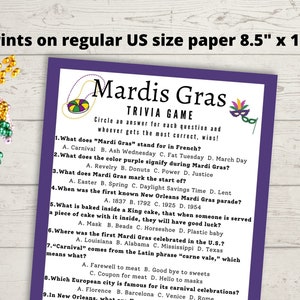 Mardi Gras Trivia Game - Printable Mardi Gras Games - Etsy