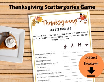 Thanksgiving Scattergories Spiel - Think Fast Spiel, Thanksgiving-Partyspiel, Friendsgiving lustige Aktivität