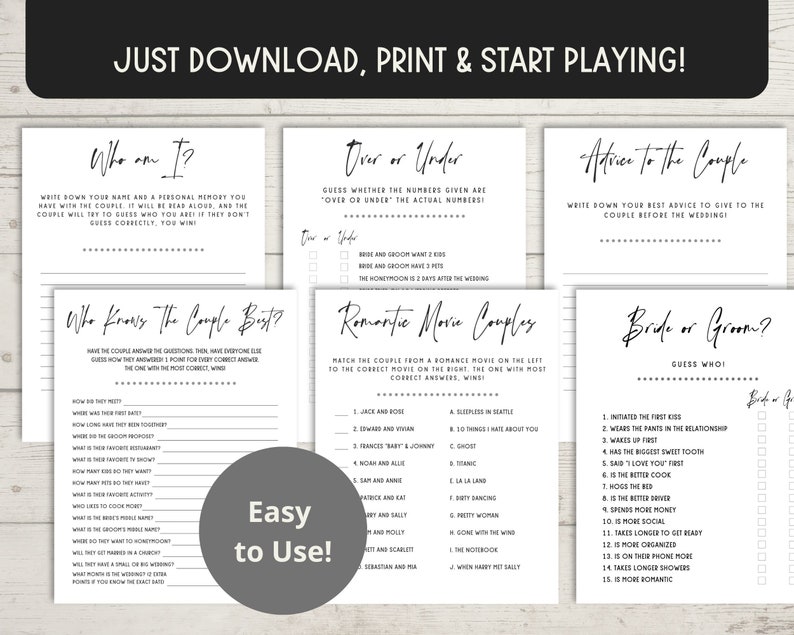Couples Shower Games - CoEd Shower Games, Wedding Shower Bundle, Jack and Jill Shower, Printable Games image 2