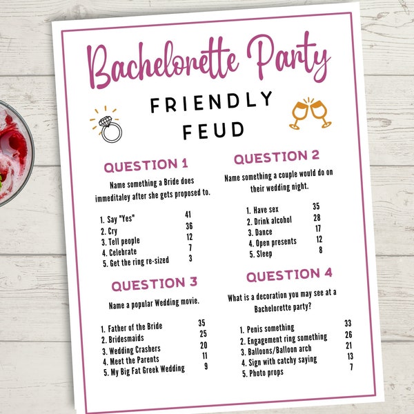 Bachelorette Party Friendly Feud Game - Hen Party Printable Game, Bachelorette Weekend Games, Bachelorette Game