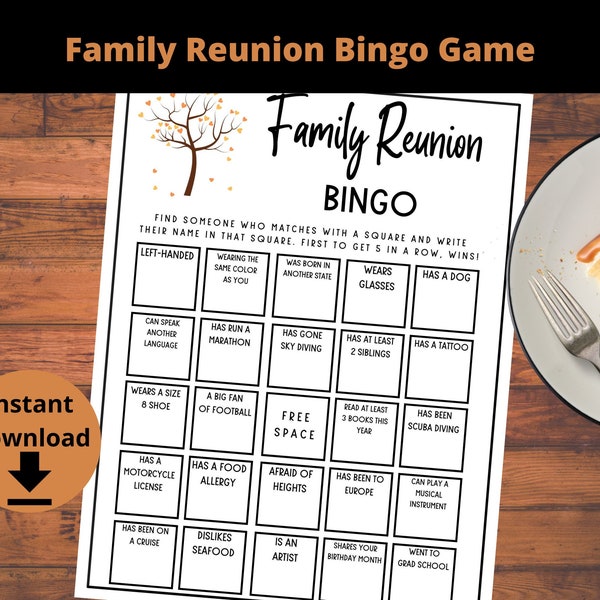 Family Reunion Bingo - Family Reunion Game, Find the Guest Game, Family Reunion Printable, Family Reunion Activity