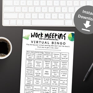 Office Bingo, Work from Home Bingo, Conference Call Bingo, Virtual Work Meeting Bingo