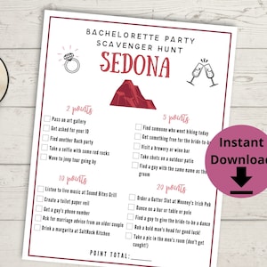 Sedona Bachelorette Party Scavenger Hunt Game - Printable Sedona, Arizona Bach Party Games