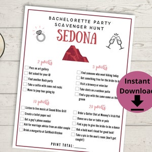 Sedona Bachelorette Party Scavenger Hunt Game - Printable Sedona, Arizona Bach Party Games