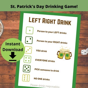 St Patrick&#39;s Day Party Drunk Dice Game - Left Right Drink, Adult Saint Patrick&#39;s Day Drinking Game