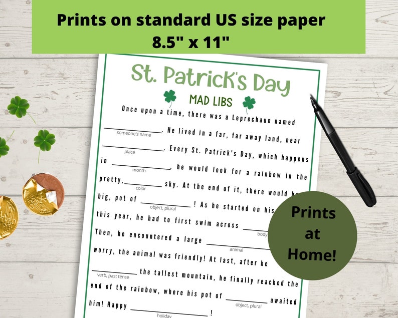 St Patrick's Day Mad Libs Word Game Saint Patricks Day Game, Children's ...