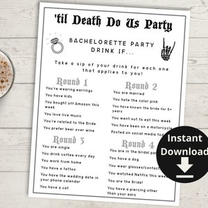 Til Death Do Us Party Bachelorette Party Drink If Game - Skull Bach Party Game, Drink If Printable Game, Halloween Bachelorette