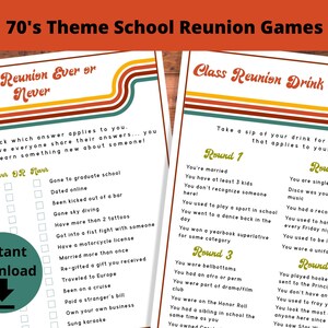 Klassentreffen-Spiel Bundle - 70er Jahre Thema Schultreffen Drink If Game und Ever or Never Printable Games, 50er Klassentreffen, Klasse von 1973