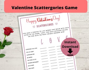 Valentine's Day Scattergories Game - Valentine's Day Children's Activity, Kids' Word Game