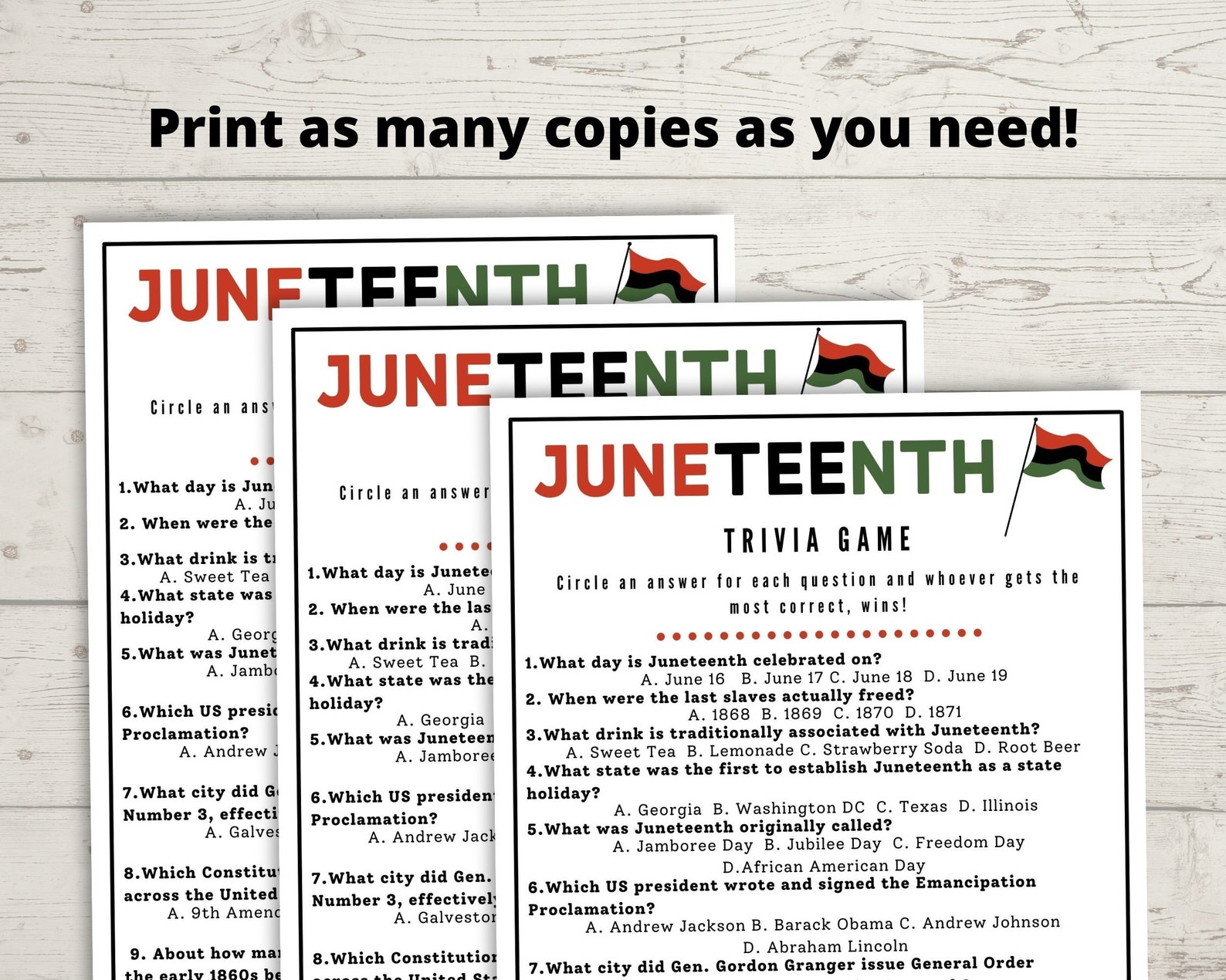 Juneteenth Trivia Game Juneteenth Celebration Party Printable ...