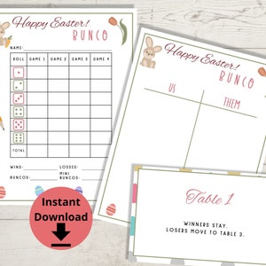 Páscoa Bunco - Imprimíveis Bunco, Jogo Bunco, Números de Mesa Bunco, Cartões de Pontuação Bunco de Abril, Folhas de Pontuação Bunco para Festa de Páscoa