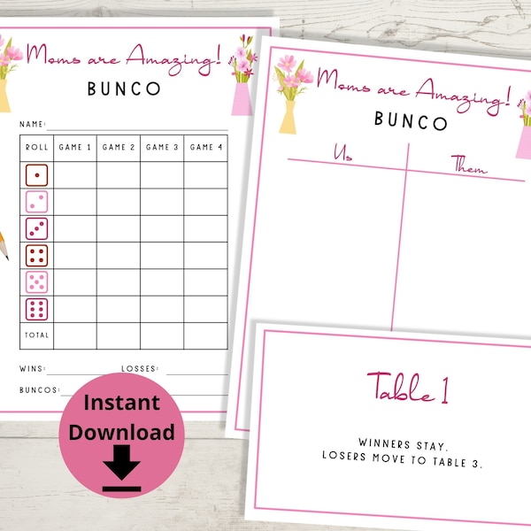 Mother's Day Day Bunco - Bunco Printables, Bunco Game, Moms Day Bunco, Bunco Score Sheets for May