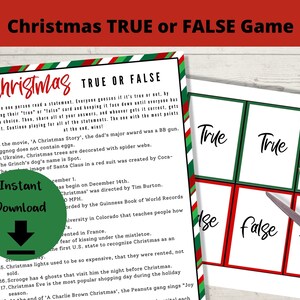 Christmas Trivia True or False Game - Fact or Fiction, Christmas Eve Party Game, Christmas Trivia
