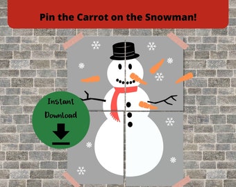 Pin the Carrot Nose on the Snowman Game - Printable Children&#39;s Christmas Party Game