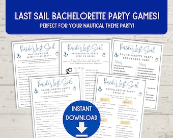 Nautical Bachelorette Party Games Bundle Pack - Last Sail Before the Veil Bach Party Games, Hen Party Bride&#39;s Last Sail Games
