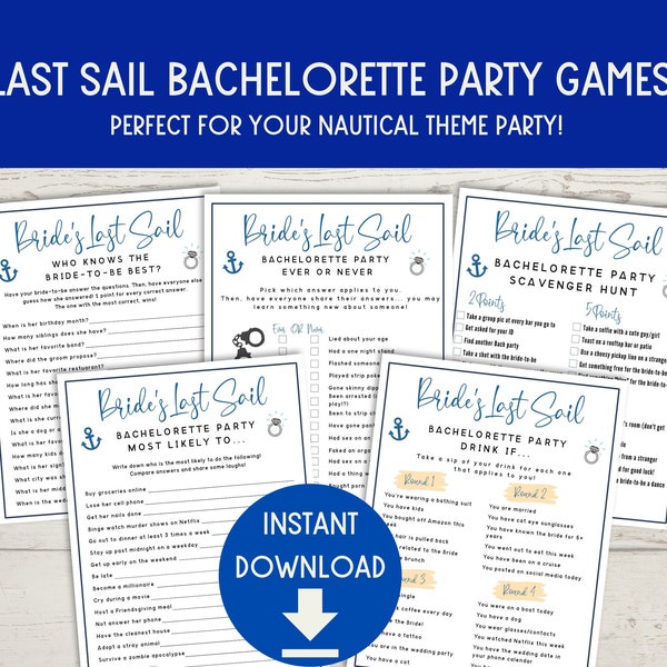 Nautical Bachelorette Party Games Bundle Pack - Last Sail Before the Veil Bach Party Games, Hen Party Bride's Last Sail Games