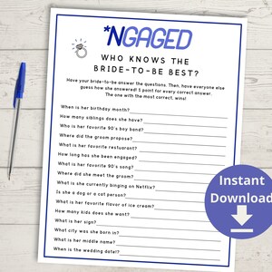 90&#39;s Bachelorette Party Game - Who Knows Her Best, Ngaged Printable Game, 90s Bride