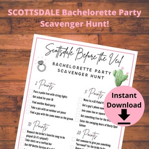 Scottsdale Bachelorette Party Scavenger Hunt Game - Arizona Bachelorette, Printable Scottsdale Before the Veil Bach Game