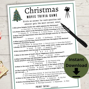 Christmas Movie Trivia - Christmas Trivia, Christmas Game, Trivia Printable, Trivia Night