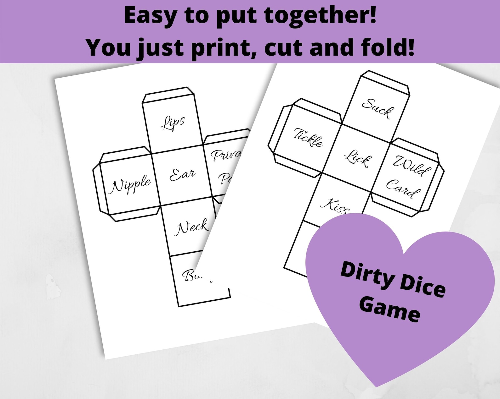 Dirty Dice, Naughty Dice, Adult Games, Mature Game, Printable Couples