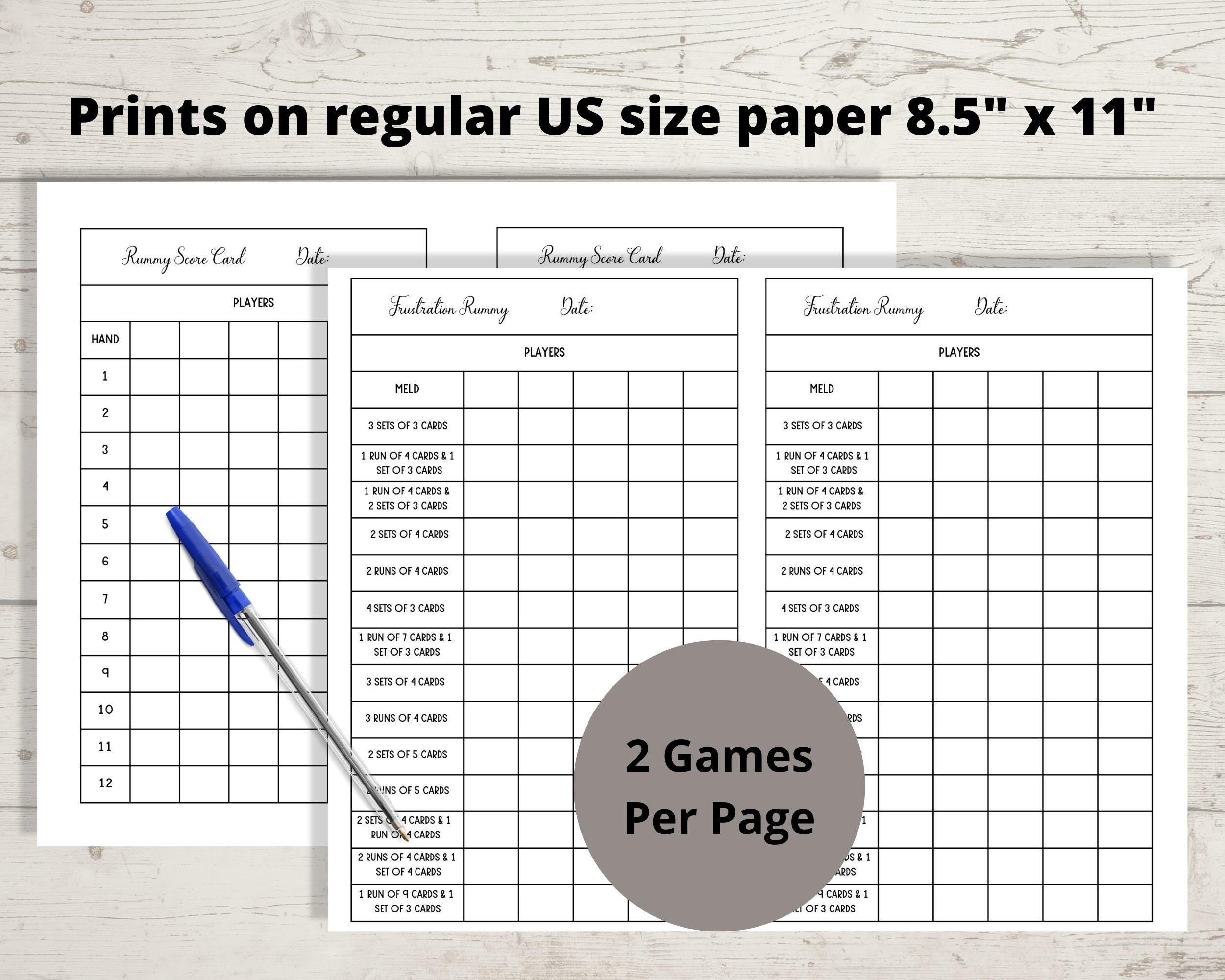 Rummy Score Sheets Frustration Rummy Score Cards Gin Rummy Scoring 