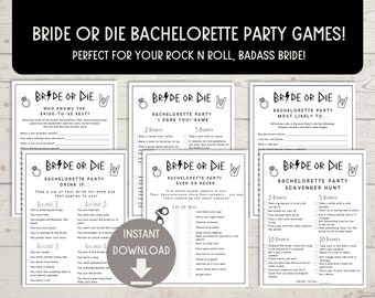 Bride or Die Bachelorette Party Bundle Pack de jeux - Rock n Roll Bach Party Games, Alternative Bride Hen Party Games