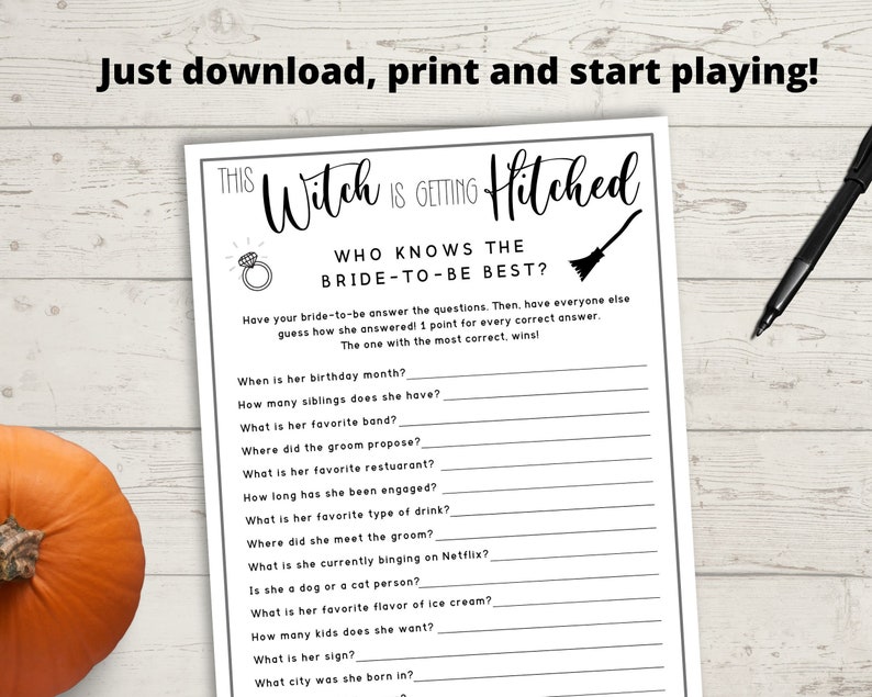 Witch Bachelorette Party Who Knows The Bride Best Game - This Witch is Getting Hitched, Halloween Hen Party Games, Fall Autumn Bach image 3