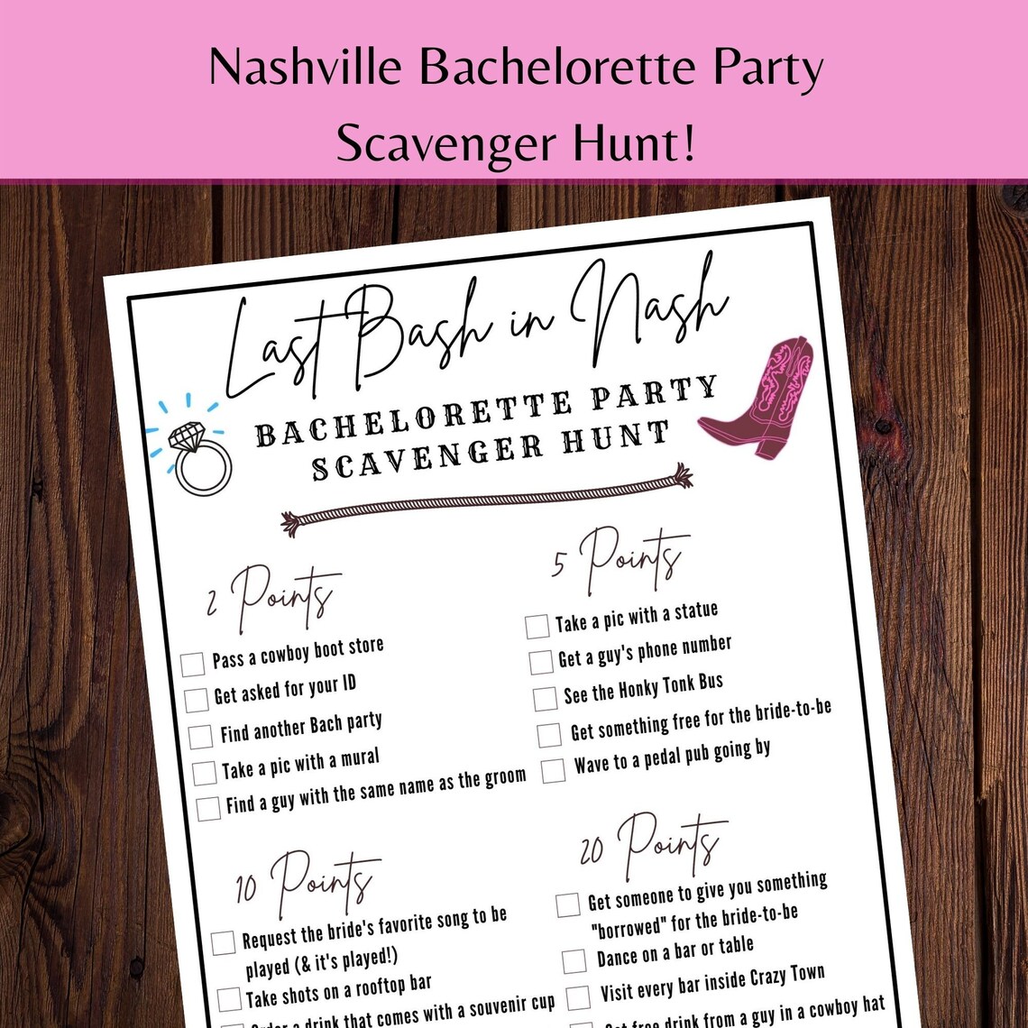 Nashville Bachelorette Party Scavenger Hunt Game Printable Etsy