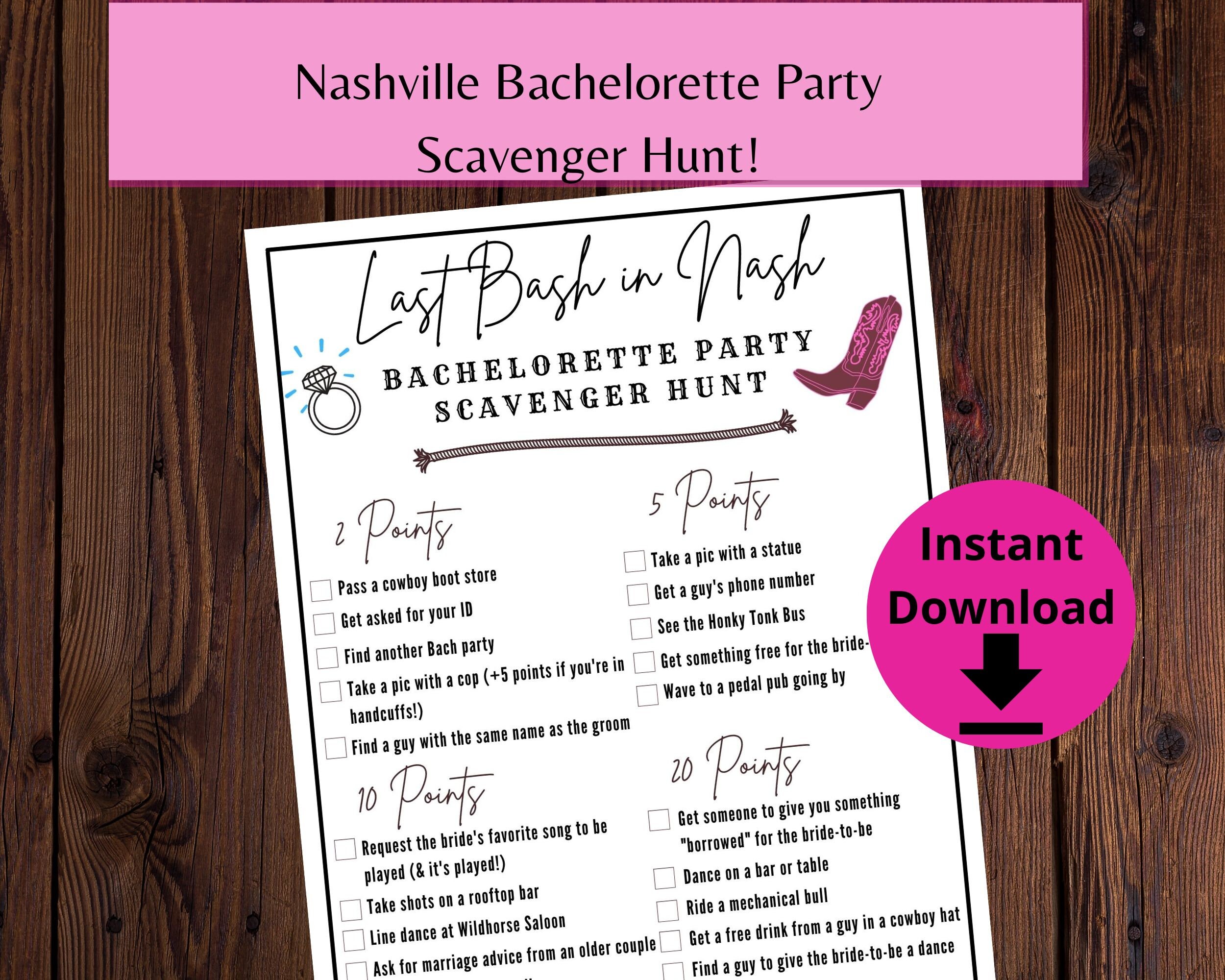 Nashville Bachelorette Party Scavenger Hunt Game Printable Etsy Sweden