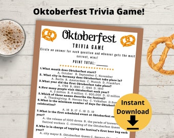 Oktoberfest Trivia Party Game - Octoberfest Game, Printable Oktoberfest Game