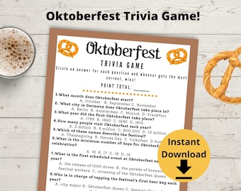 Oktoberfest Trivia Party Game - Octoberfest Game, Printable Oktoberfest Game