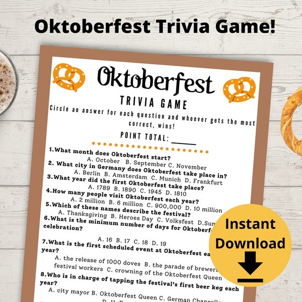 Oktoberfest Trivia Party Game - Octoberfest Game, Printable Oktoberfest Game