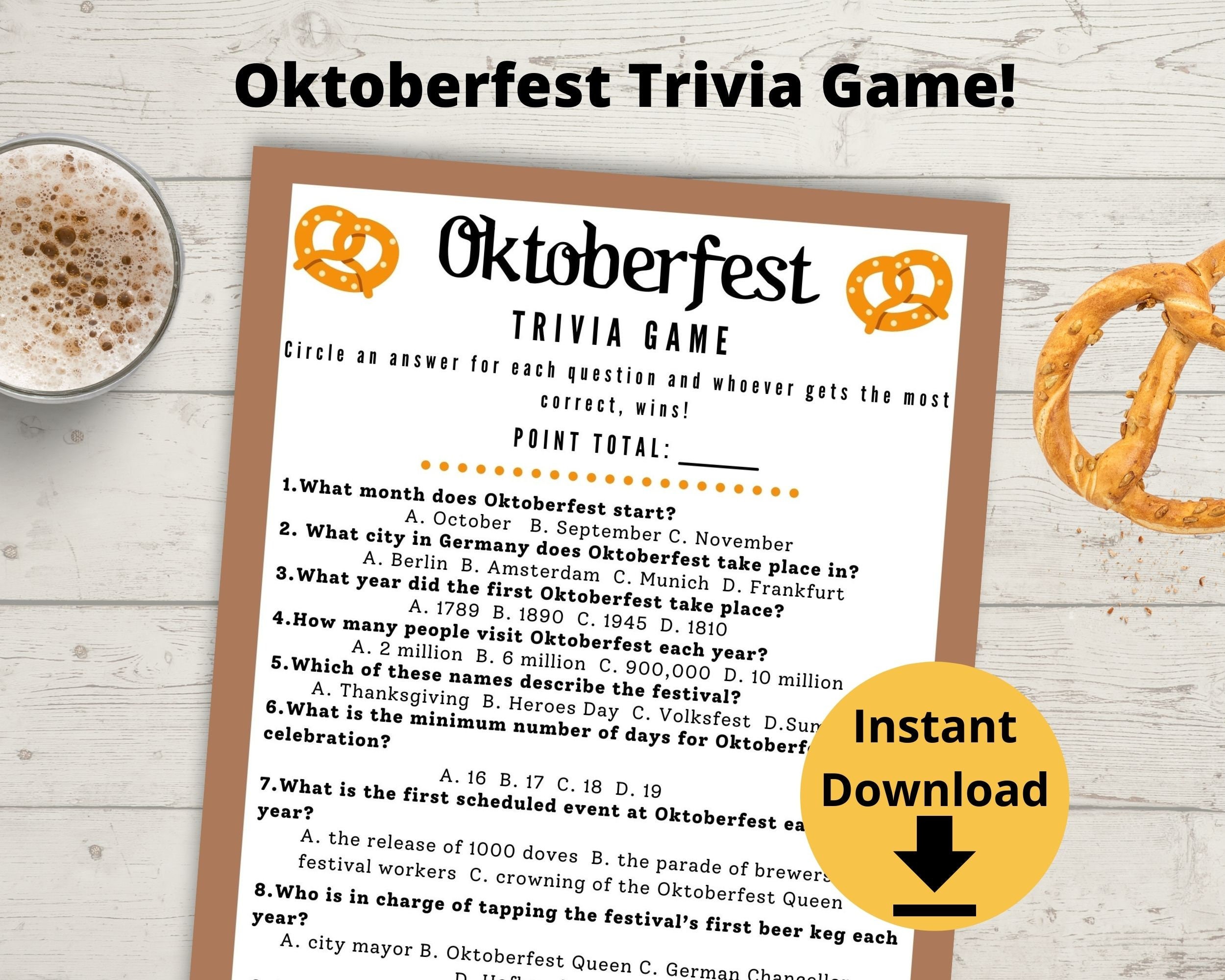 Oktoberfest Trivia Party Game Octoberfest Game Printable Etsy