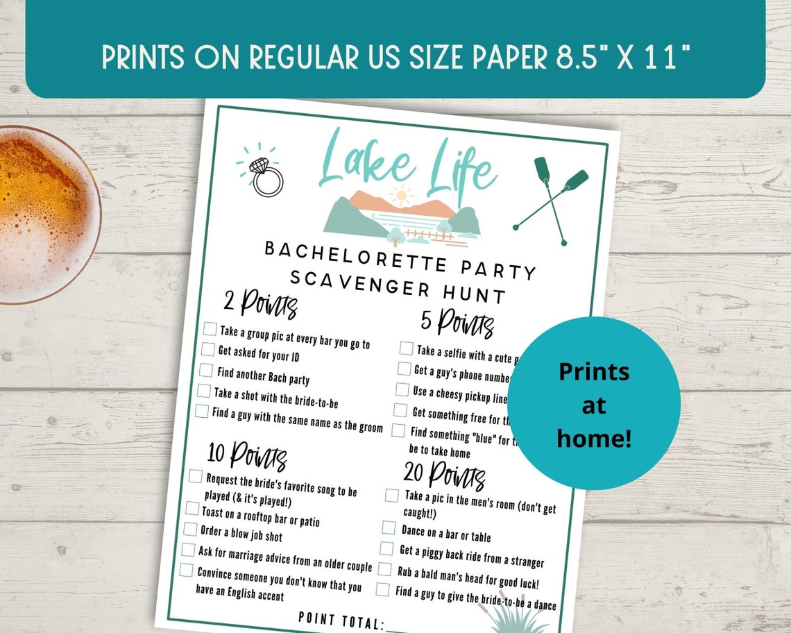 Lake Bachelorette Party Scavenger Hunt Game - Lake Life Bach Night Game